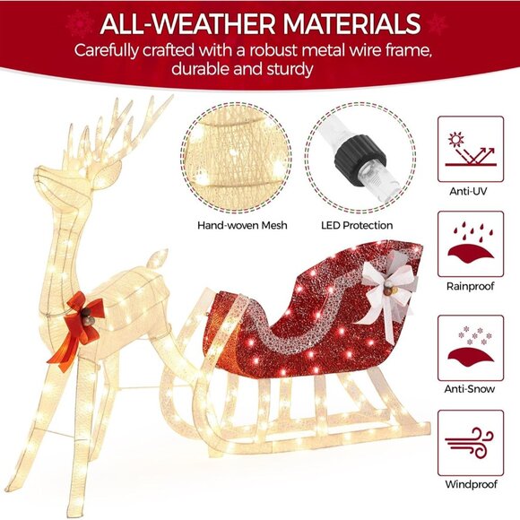New 4ft Pre-lit Reindeer & Sleigh Set with 360 LED Lights for Christmas Decor - Picture 8 of 9